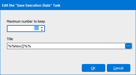 The Edit Save State Tasks dialog box containing options for creating a Saved State.